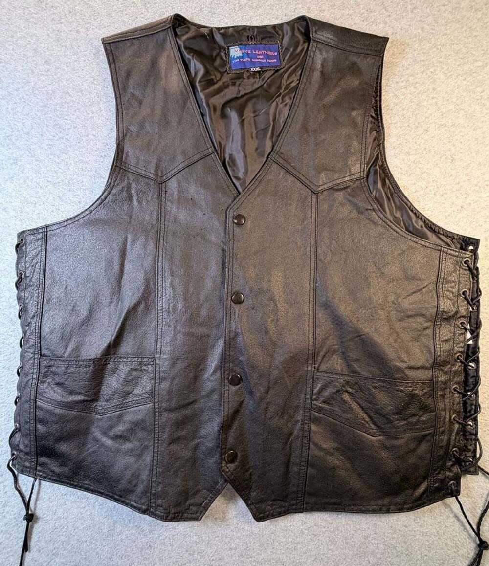 Vance Leathers Leather Vest Size XXXL Black Snap Front Laced Sides